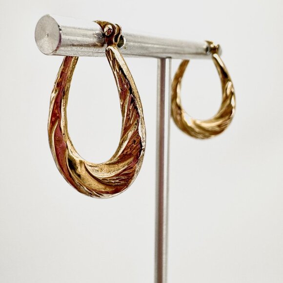 VTG Sterling Silver 925 Twist Design Elongated Hoop Earrings Size 1" Length - Picture 5 of 10